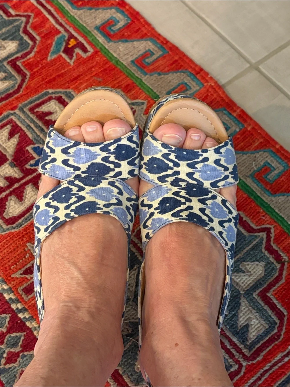 Women’s Chinese Laundry Blue Ikat Canvas Slingback Heels Sz 8.5